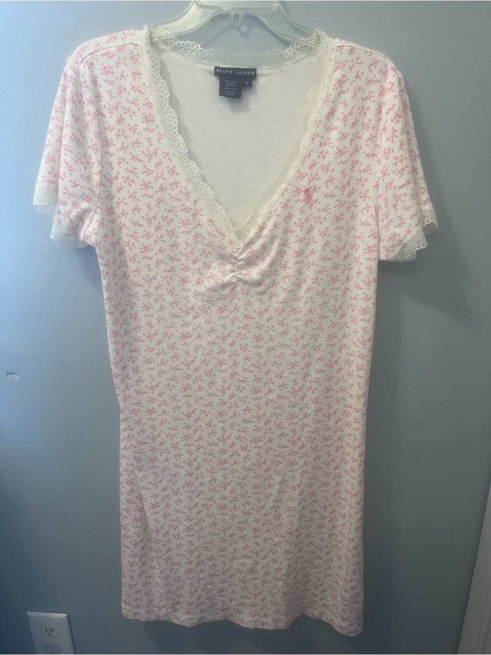 Vintage Ralph Lauren Pink Floral Lace-Trim Nightgown